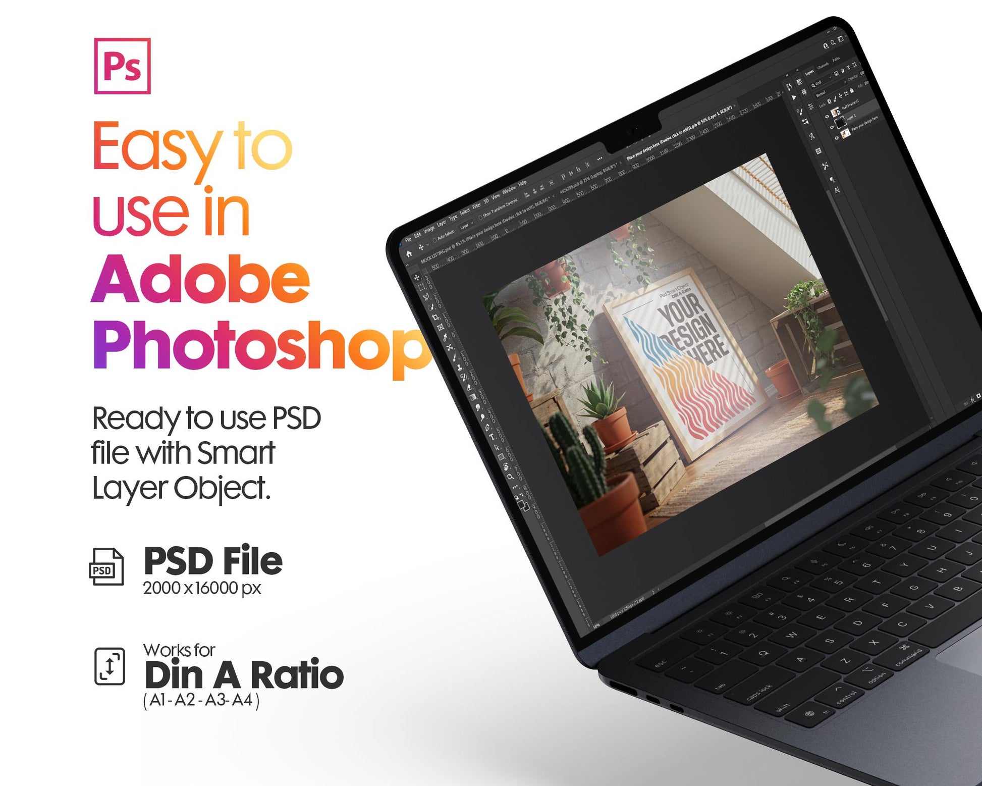 Poster Mockup PSD, Wall Art Template ISO A DIN Ratio Frame Display Digital Download for Artwork Presentation