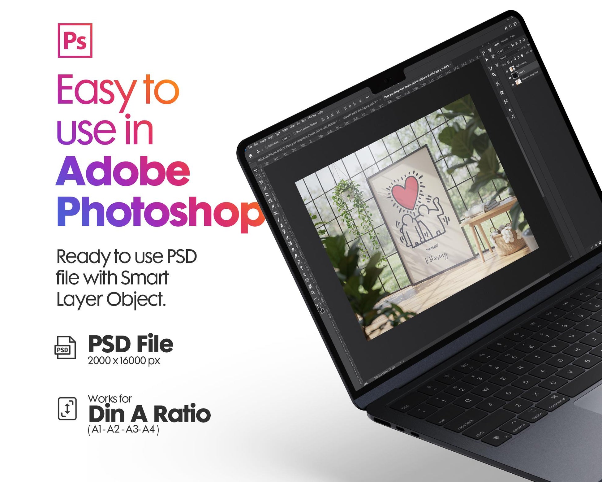 Poster Mockup PSD, Wall Art Template ISO A DIN Ratio Frame Display Digital Download for Artwork Presentation