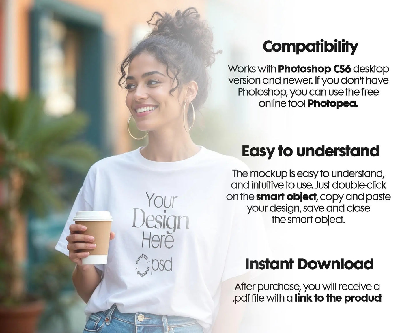 Woman White T-Shirt Mockup PSD - Gildan 64000 Model Tee Template for Fashion Design & Branding