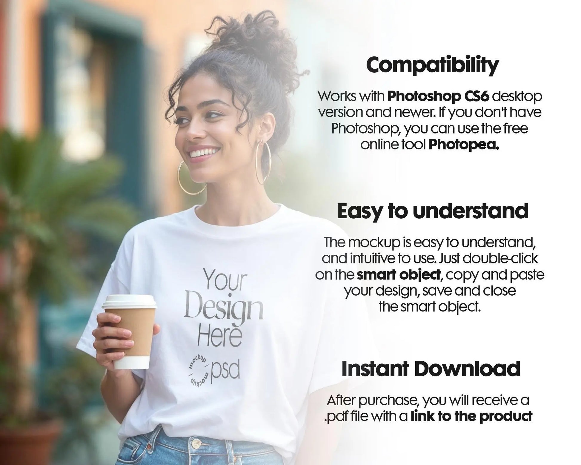 Woman White T-Shirt Mockup PSD - Gildan 64000 Model Tee Template for Fashion Design & Branding