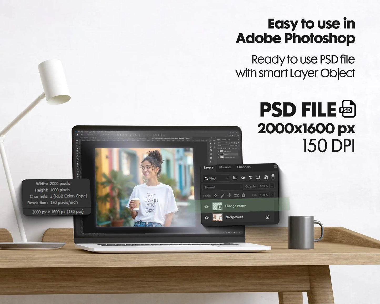 Woman White T-Shirt Mockup PSD - Gildan 64000 Model Tee Template for Fashion Design & Branding