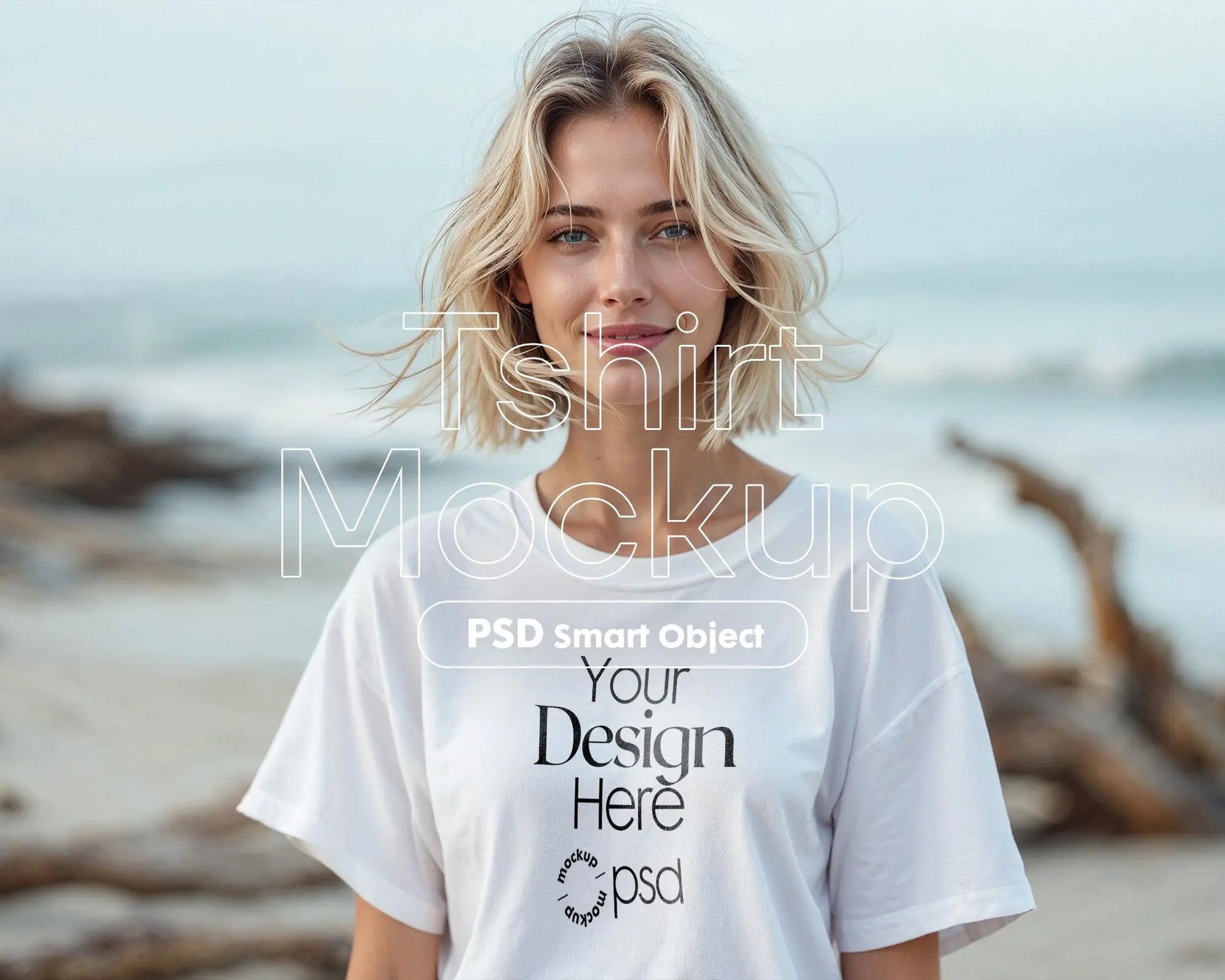Woman White T-Shirt Mockup PSD, Gildan 64000 Model Tshirt Mockup, Bella Canvas 3001 Mockups, Print on Demand T-Shirt Mockup