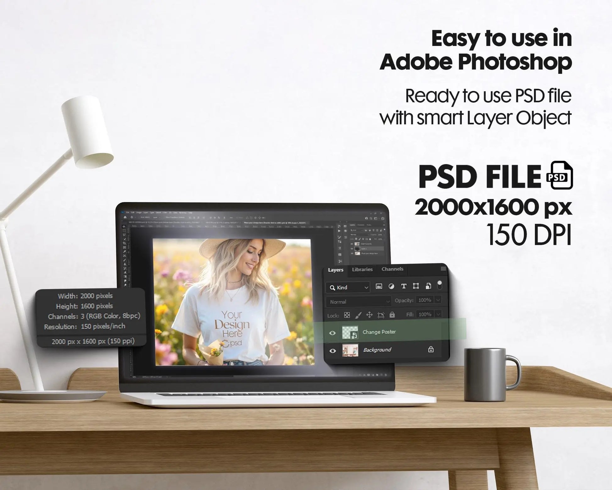 Woman White T-Shirt Mockup PSD | Gildan 64000 & Bella Canvas 3001 Print on Demand Tee Mockups for Designers, Boho Style Tshirt