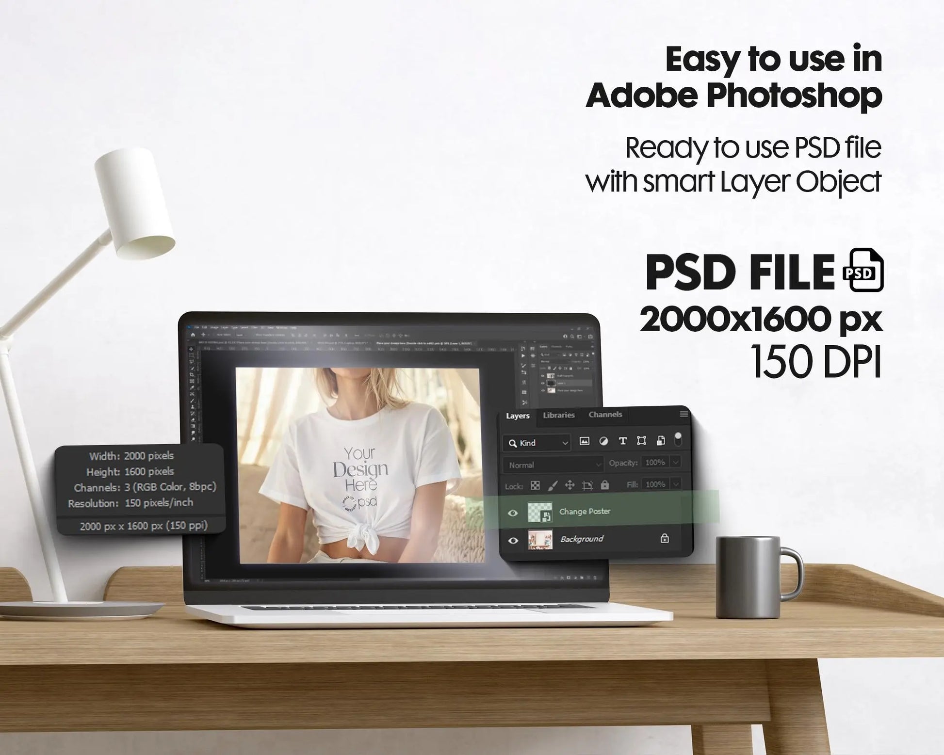 Bella Canvas 3001 White Shirt Mockup PSD | Summer T-Shirt Model Mockup | High-Quality Bella Canvas Mockup for Design Preview