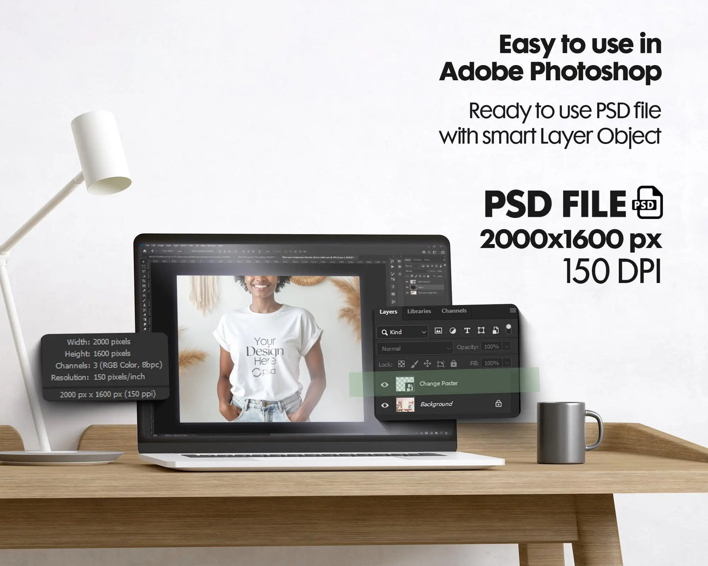 Boho T-Shirt Mockup for Bella Canvas 3001 & Gildan 64000 – African American Model, White Rolled Sleeve Tee, Natural Light Scene