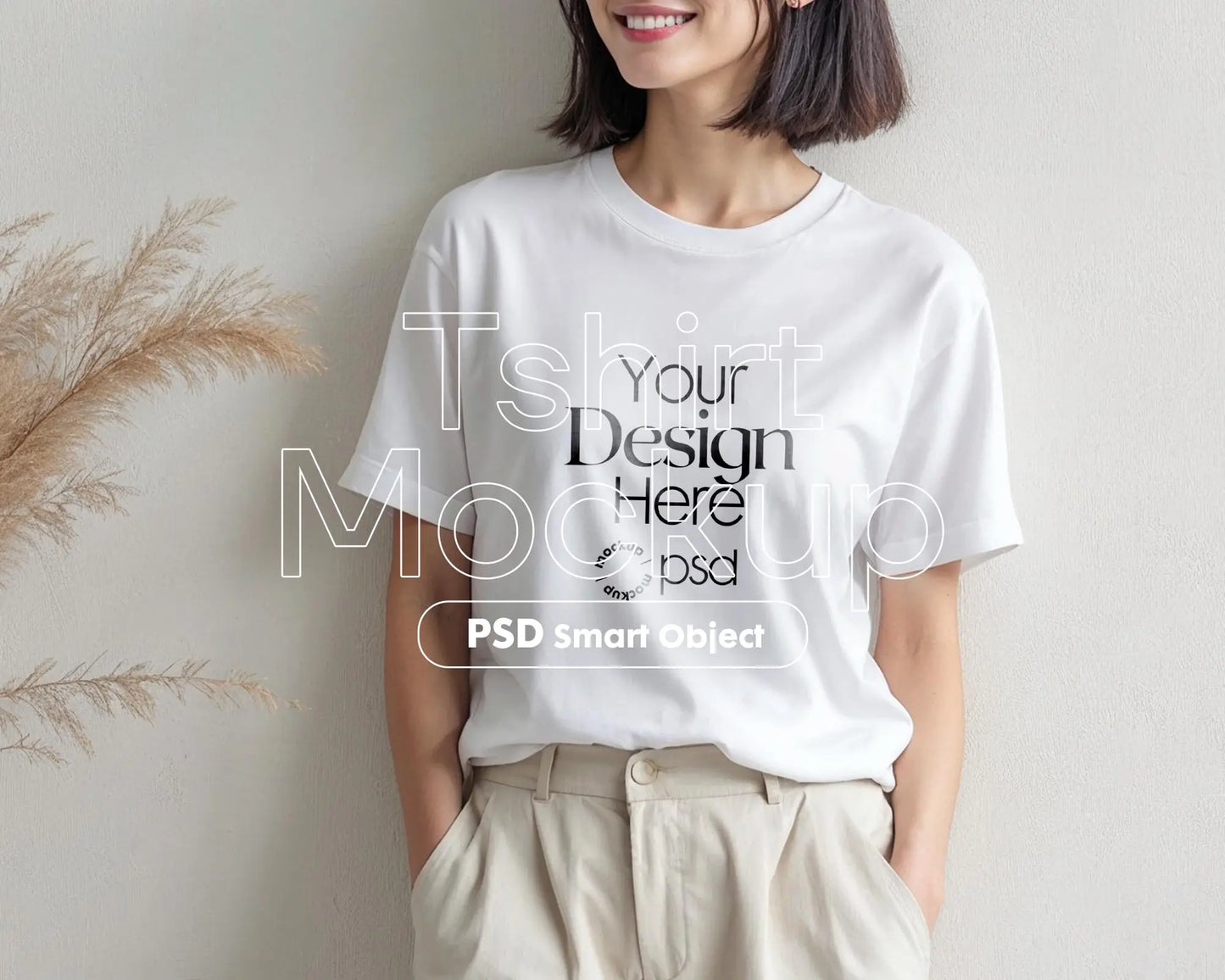 Boho T-Shirt Mockup PSD, Bella Canvas 3001 & Gildan 64000 White Rolled Sleeve Tee Natural Light Scene