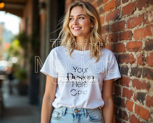Woman White Tshirt Mockup PSD , Gildan T-shirt Mockup PSD , Gildan 64000 Model Mockup PSD, White Shirt Mockup