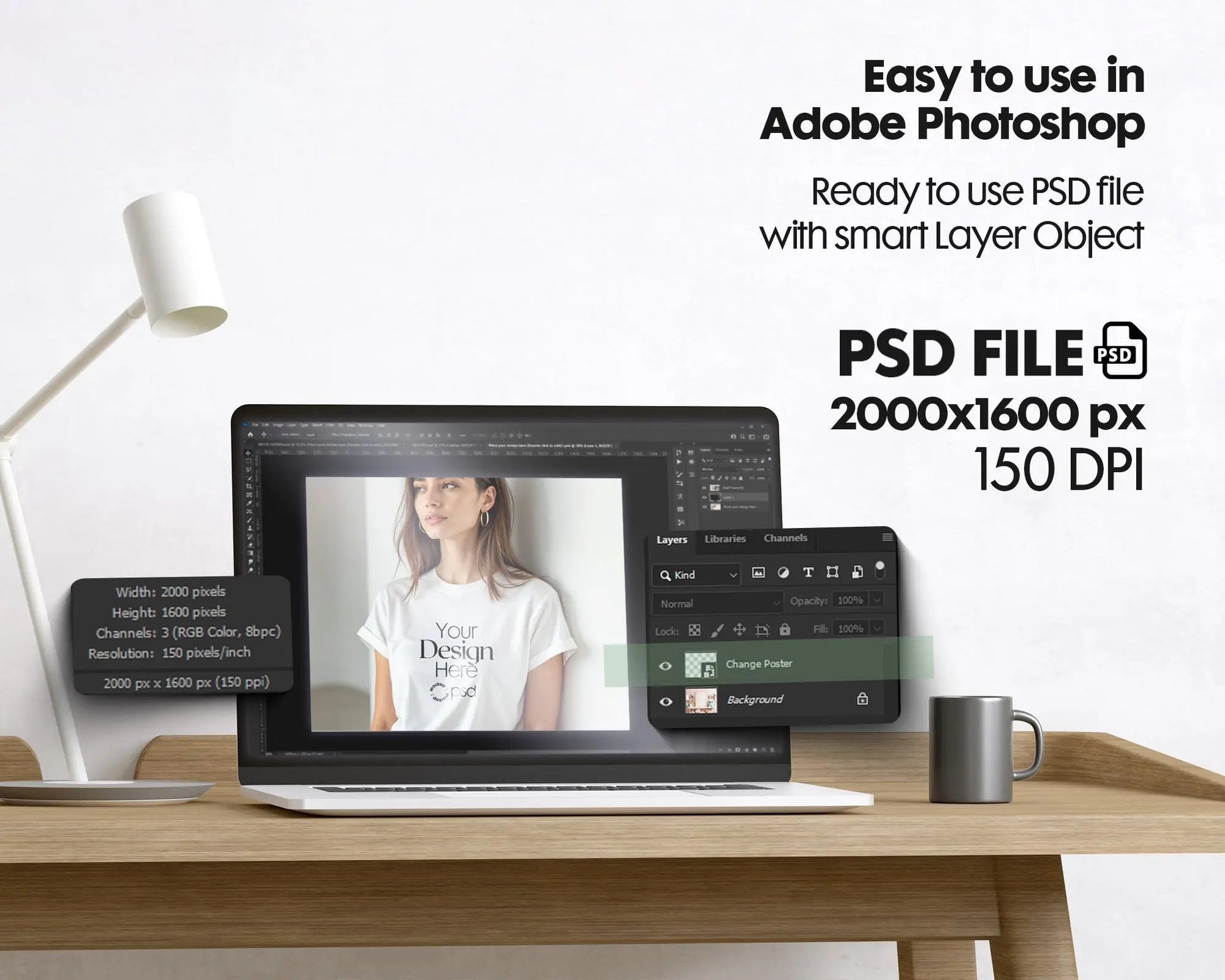 Woman White T-Shirt Mockup PSD | Gildan 64000 & Bella Canvas 3001 Print on Demand Tee Mockups for Designers, Boho Style Tshirt