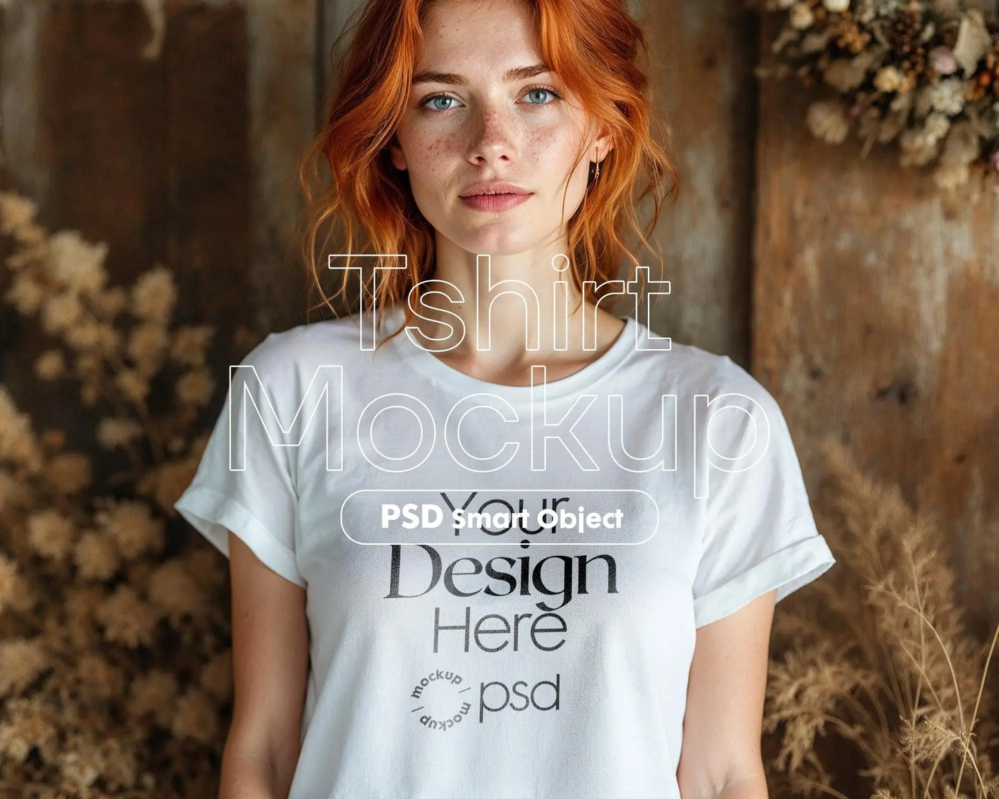 Woman White T-Shirt Mockup PSD | Gildan 64000 & Bella Canvas 3001 Print on Demand Tee Mockups for Designers, Boho Style Tshirt