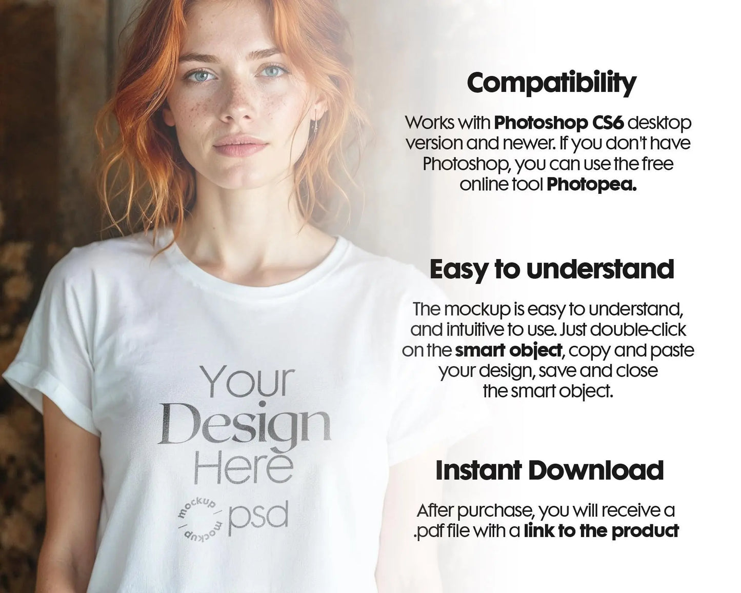 Woman White T-Shirt Mockup PSD | Gildan 64000 & Bella Canvas 3001 Print on Demand Tee Mockups for Designers, Boho Style Tshirt