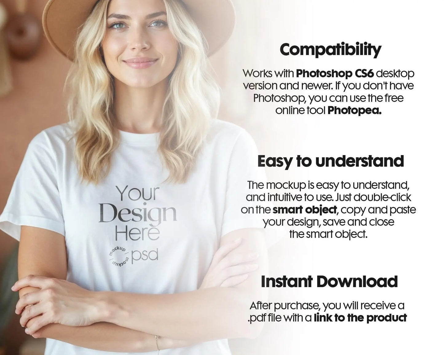 Woman White T-Shirt Mockup PSD | Gildan 64000 & Bella Canvas 3001 Print on Demand Tee Mockups for Designers, Boho Style Tshirt