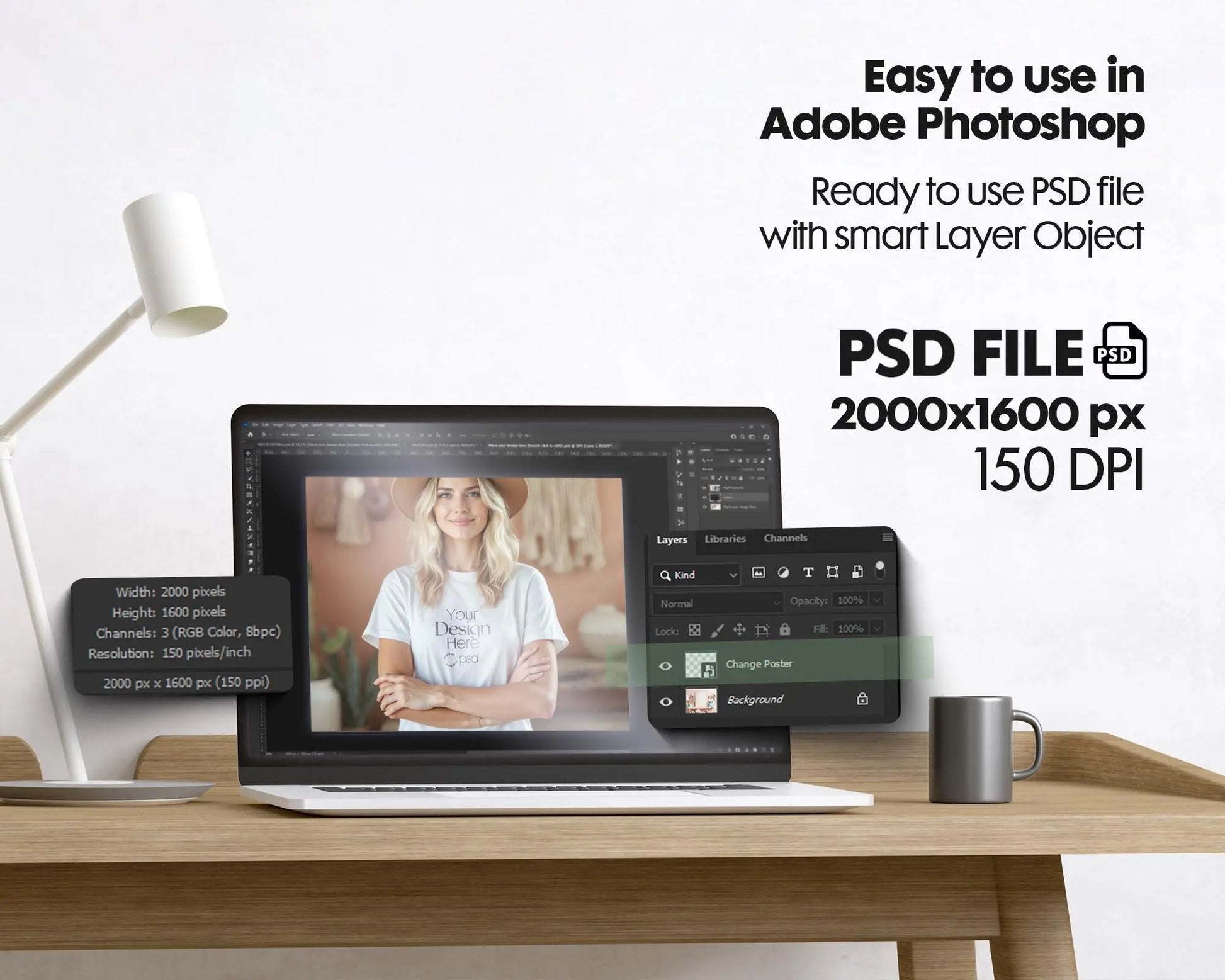 Woman White T-Shirt Mockup PSD | Gildan 64000 & Bella Canvas 3001 Print on Demand Tee Mockups for Designers, Boho Style Tshirt