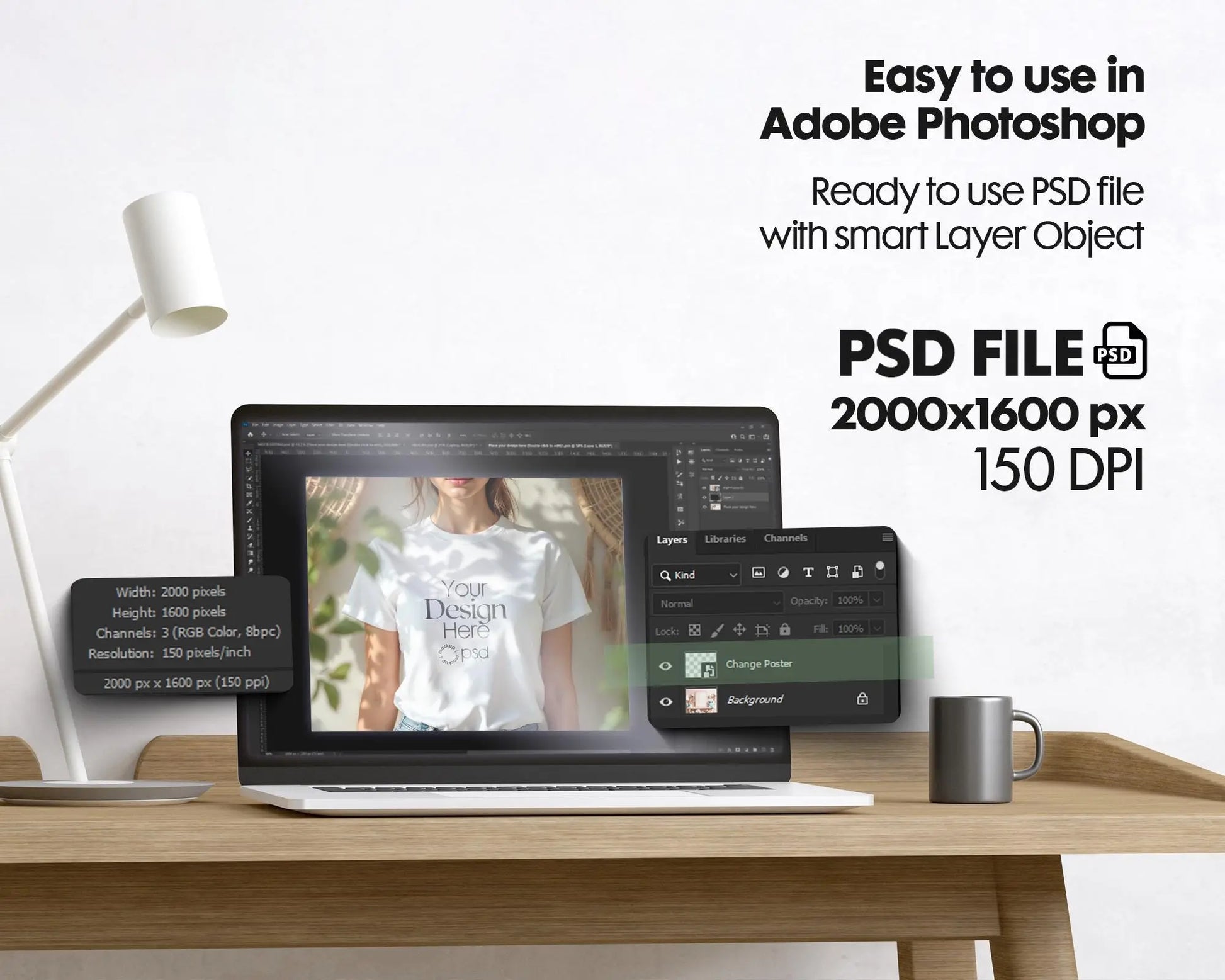 Woman White T-Shirt Mockup PSD | Gildan 64000 & Bella Canvas 3001 Print on Demand Tee Mockups for Designers, Boho Style Tshirt