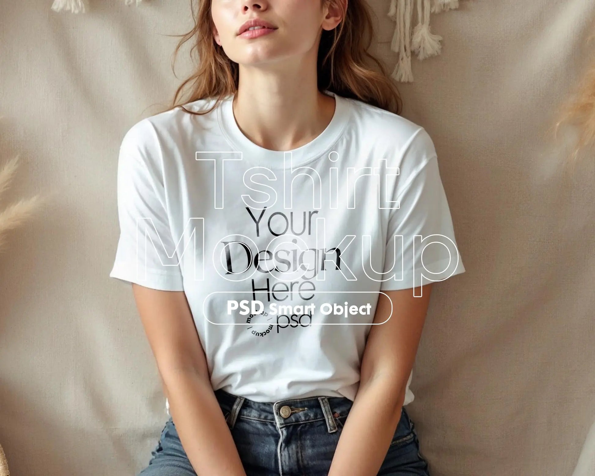 Woman White T-Shirt Mockup PSD | Gildan 64000 & Bella Canvas 3001 Print on Demand Tee Mockups for Designers, Boho Style Tshirt