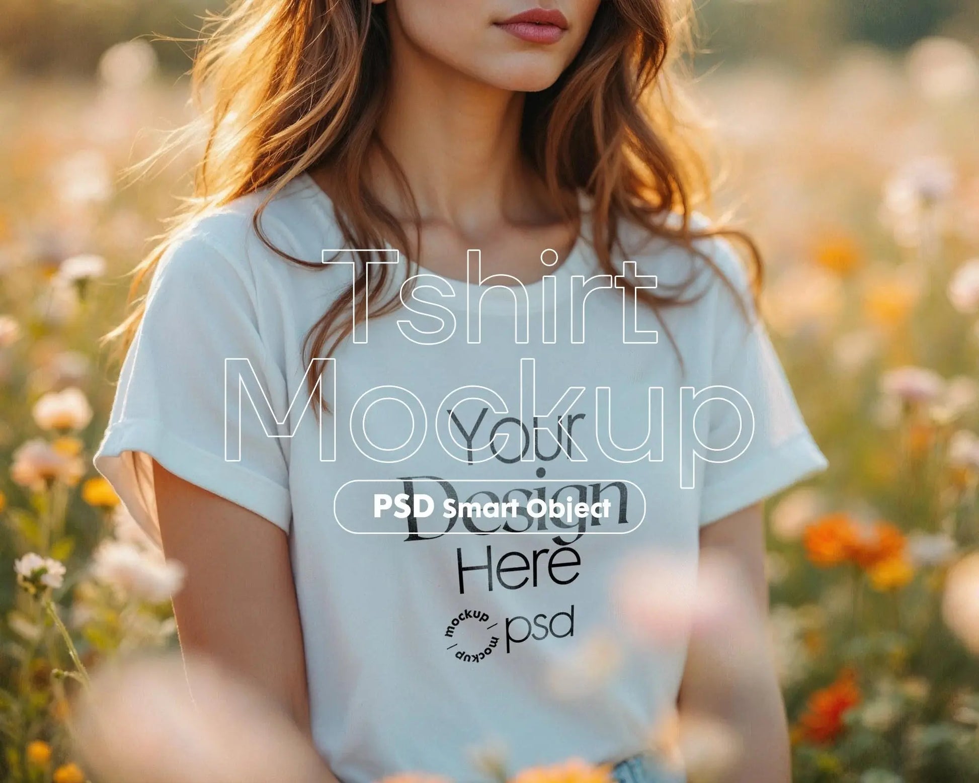 Woman White T-Shirt Mockup PSD | Gildan 64000 & Bella Canvas 3001 Print on Demand Tee Mockups for Designers, Boho Style Tshirt
