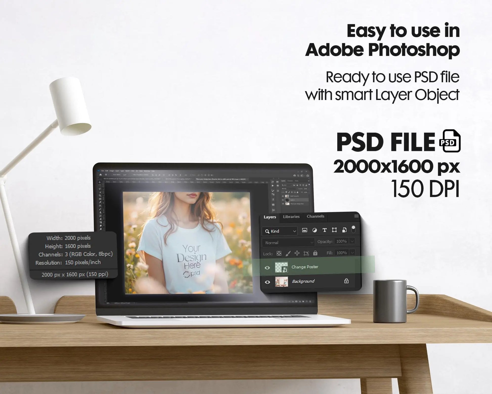 Woman White T-Shirt Mockup PSD | Gildan 64000 & Bella Canvas 3001 Print on Demand Tee Mockups for Designers, Boho Style Tshirt