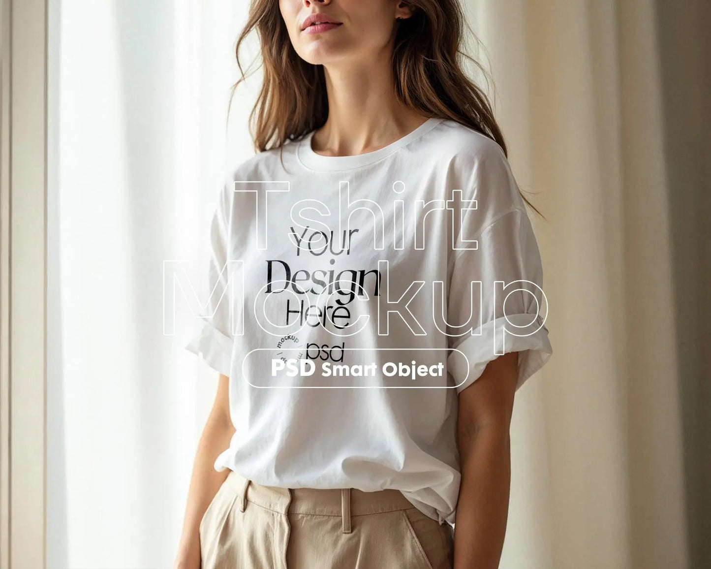 Woman White T-Shirt Mockup PSD | Gildan 64000 & Bella Canvas 3001 Print on Demand Tee Mockups for Designers, Boho Style Tshirt