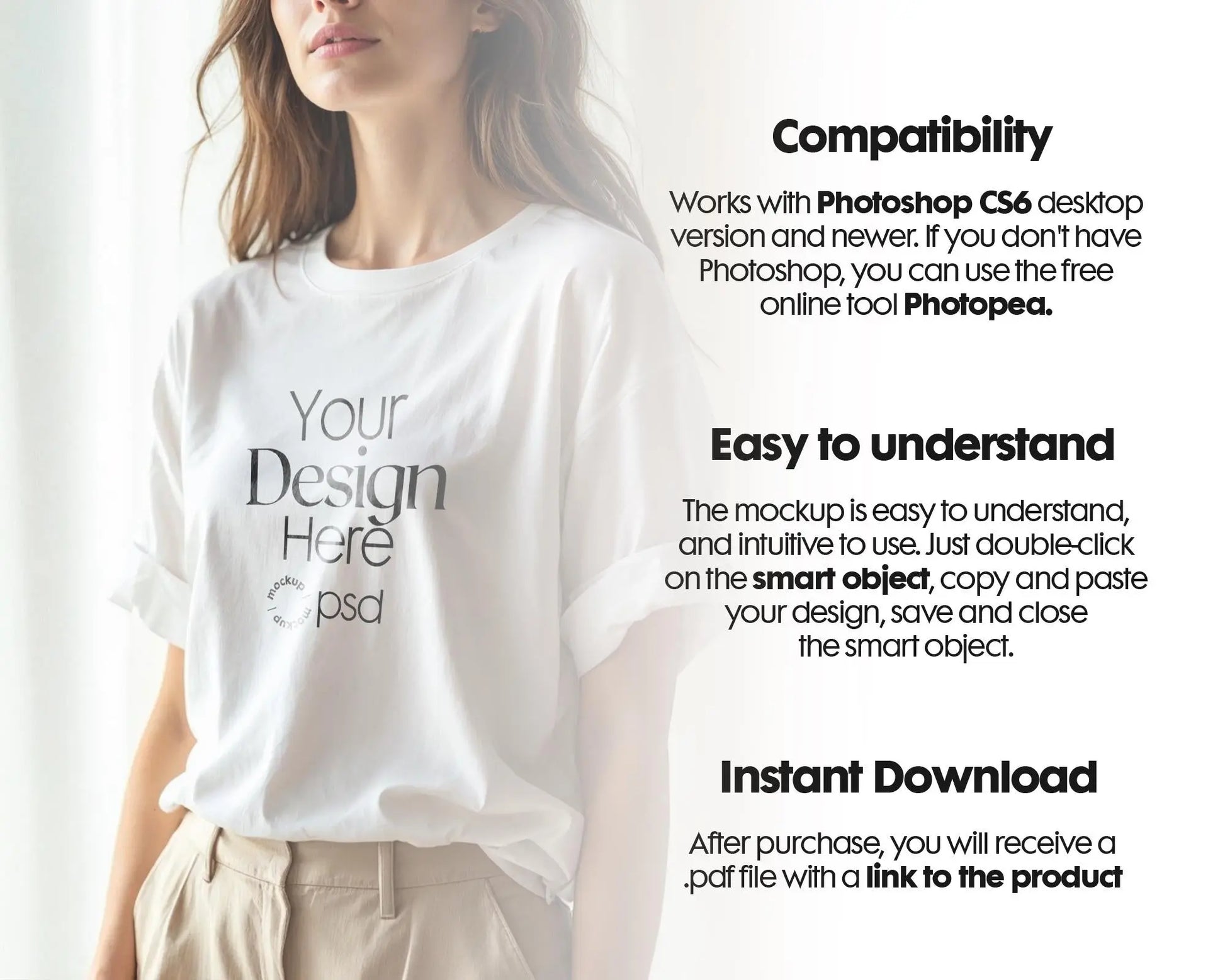 Woman White T-Shirt Mockup PSD | Gildan 64000 & Bella Canvas 3001 Print on Demand Tee Mockups for Designers, Boho Style Tshirt