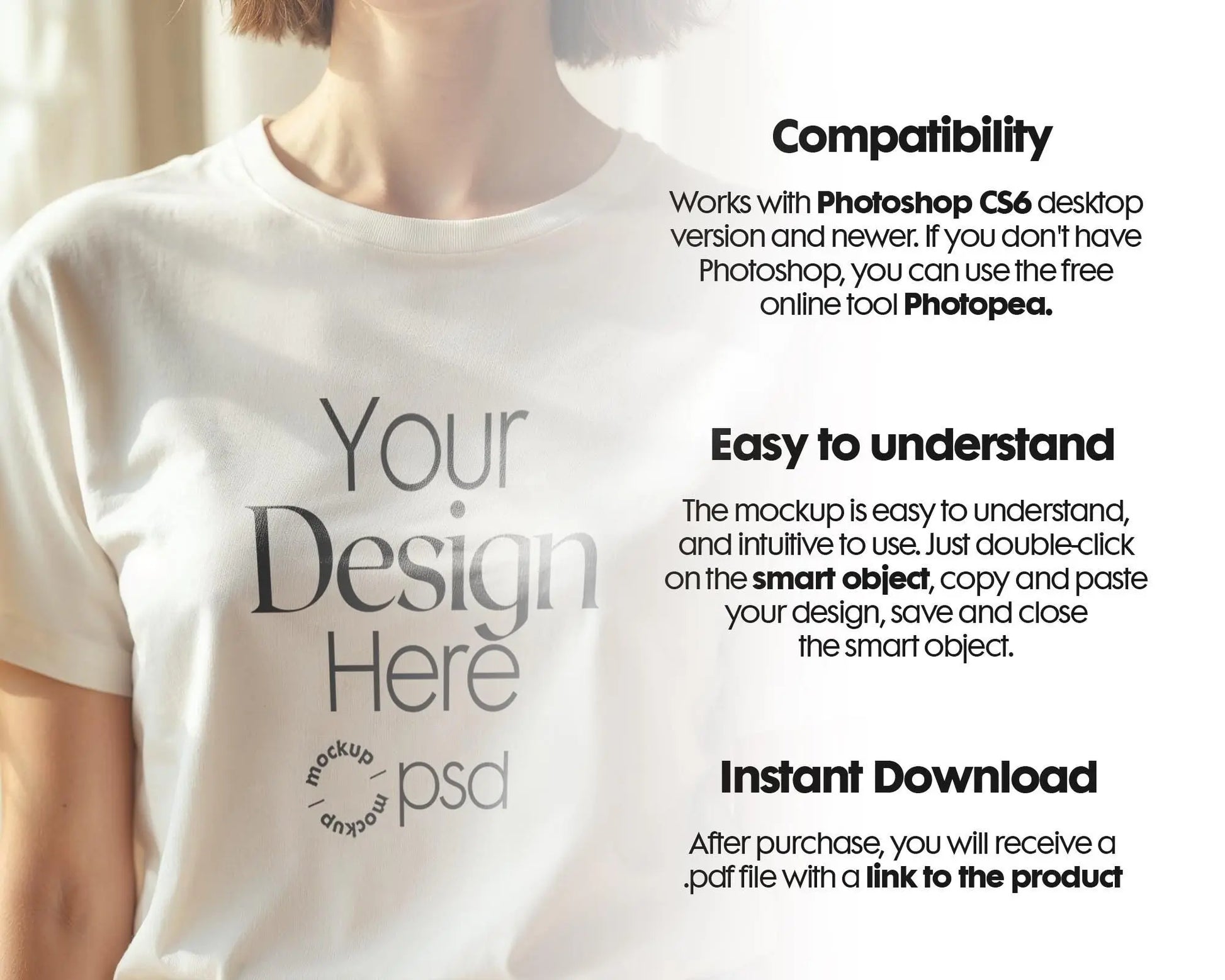 Woman White T-Shirt Mockup PSD | Gildan 64000 & Bella Canvas 3001 Print on Demand Tee Mockups for Designers, Boho Style Tshirt