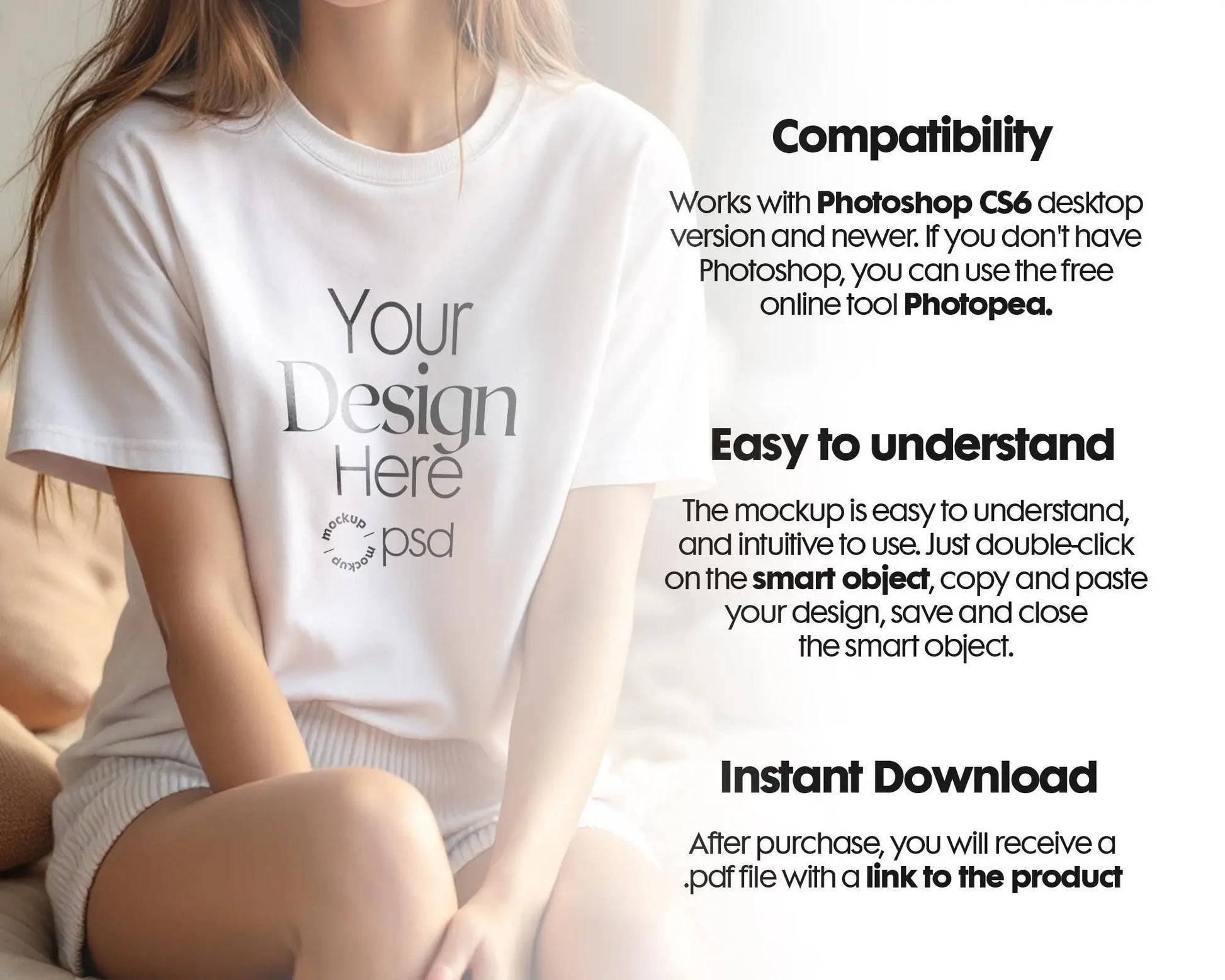 Woman White T-Shirt Mockup PSD | Gildan 64000 & Bella Canvas 3001 Print on Demand Tee Mockups for Designers, Boho Style Tshirt