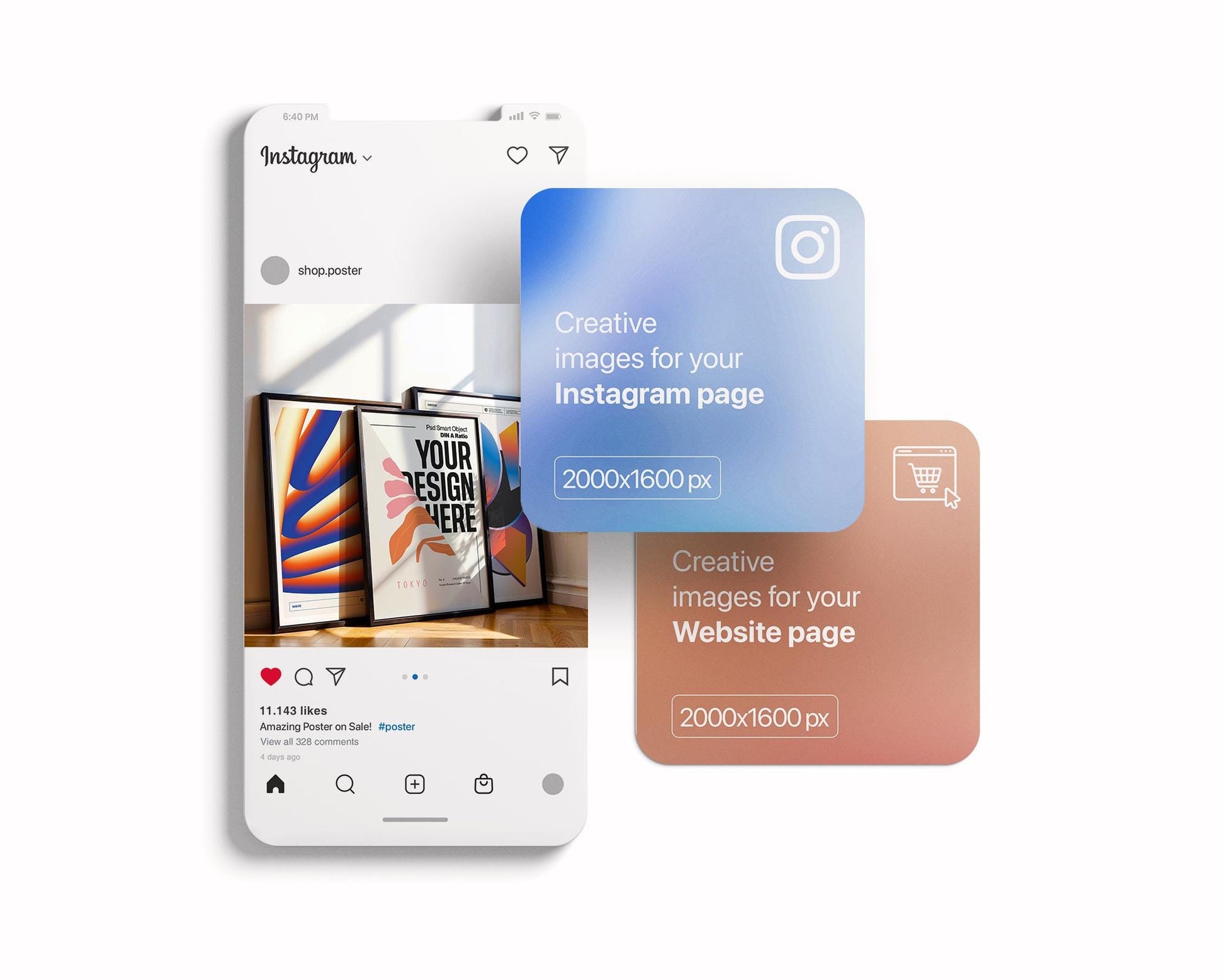 3 Frame Mockup Set - Vertical Gallery Art Display Bundle, Digital Print PSD Templates for Wall Art Presentation