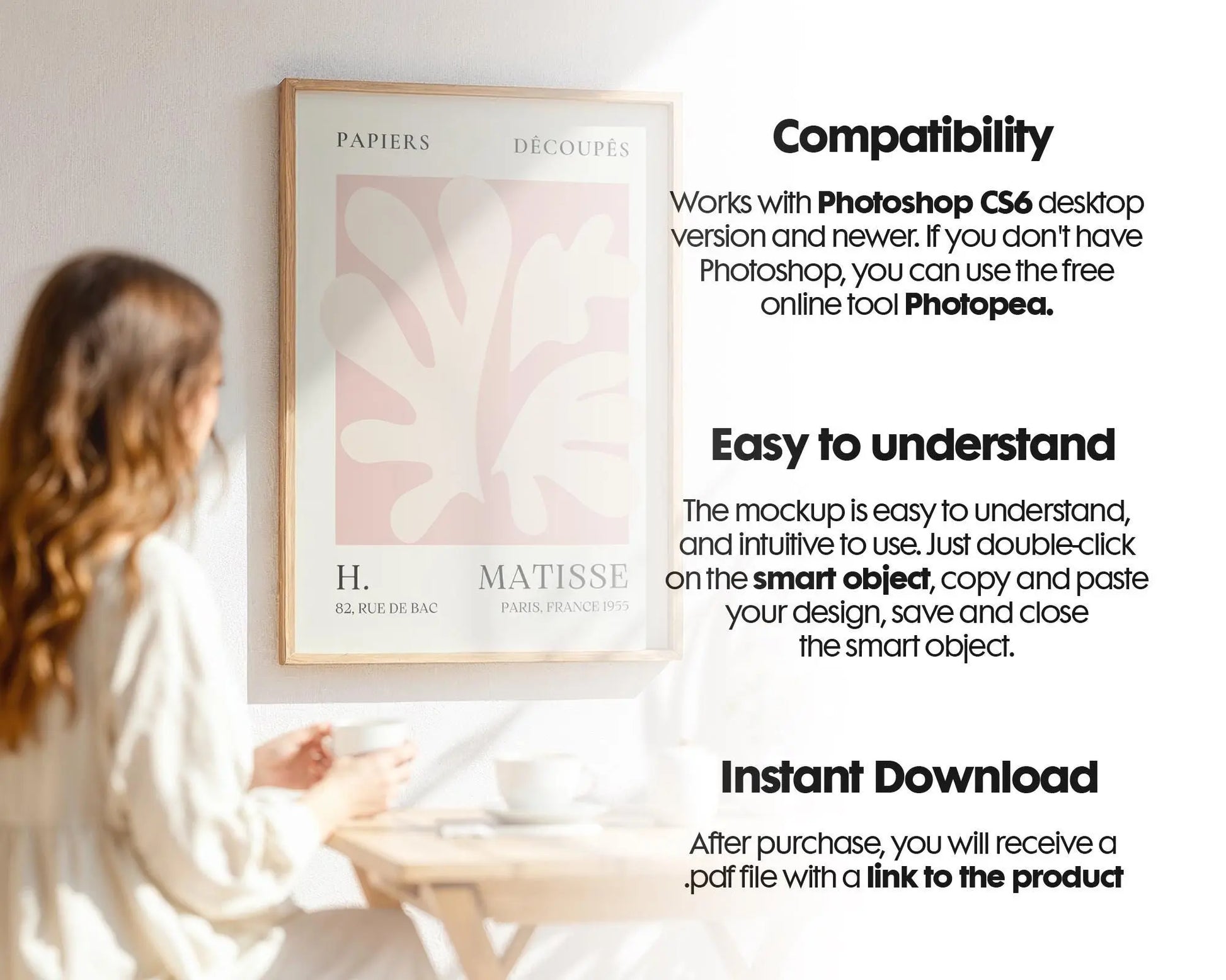 Frame Mockup With Person, PSD Photoshop Mockup, Frame Mockup Home Interior, Interior Frame Mockup Woman