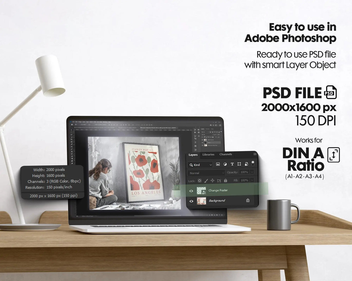 Frame Mockup With Person, PSD Photoshop Mockup, Frame Mockup Home Interior, Interior Frame Mockup Woman