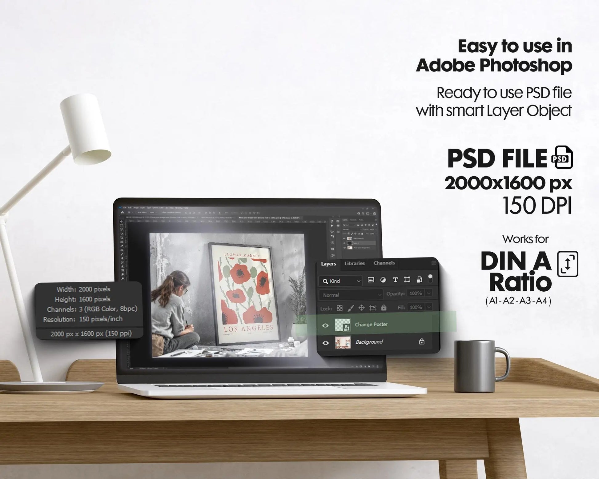 Frame Mockup With Person, PSD Photoshop Mockup, Frame Mockup Home Interior, Interior Frame Mockup Woman