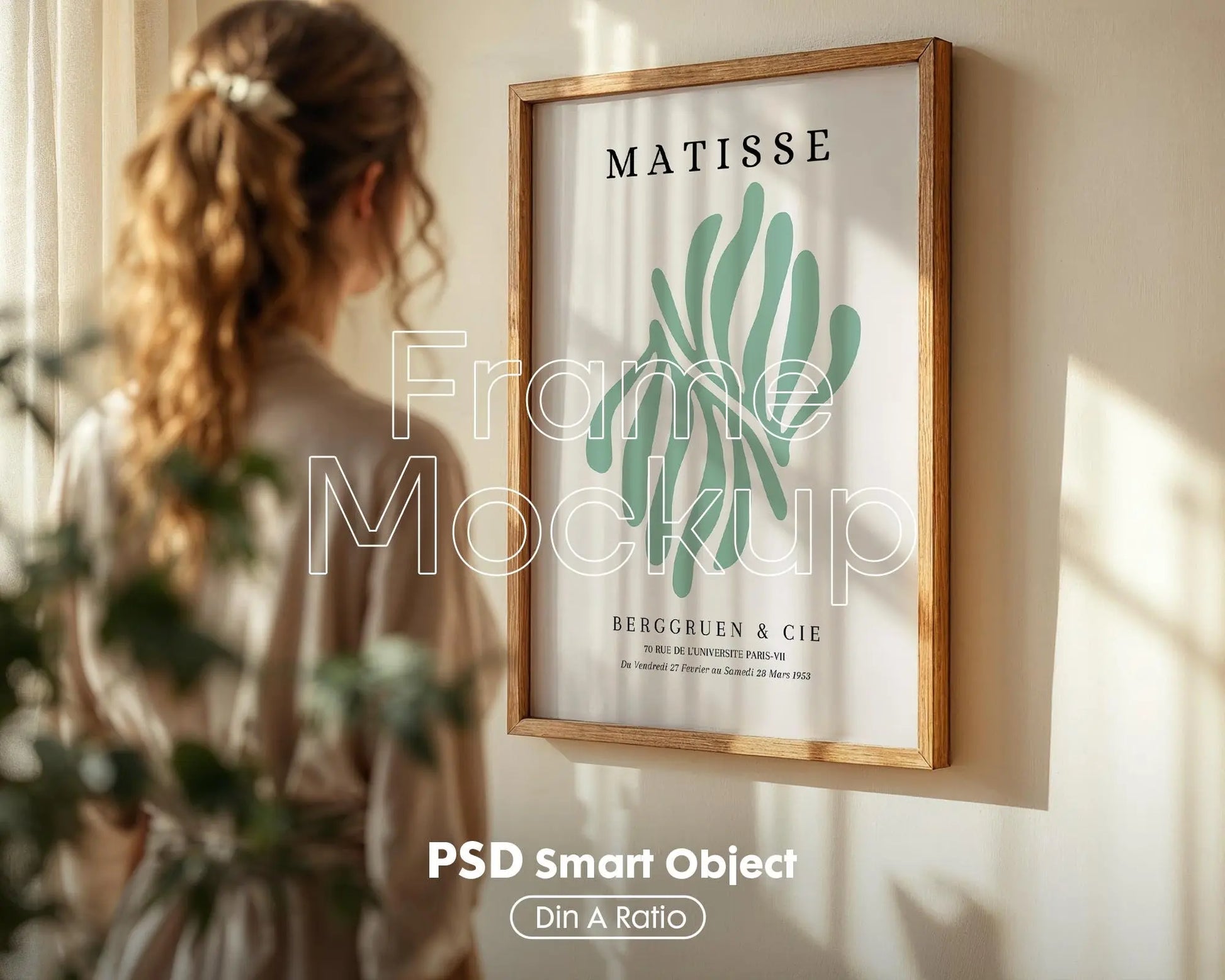 Frame Mockup With Person, PSD Photoshop Mockup, Frame Mockup Home Interior, Interior Frame Mockup Woman