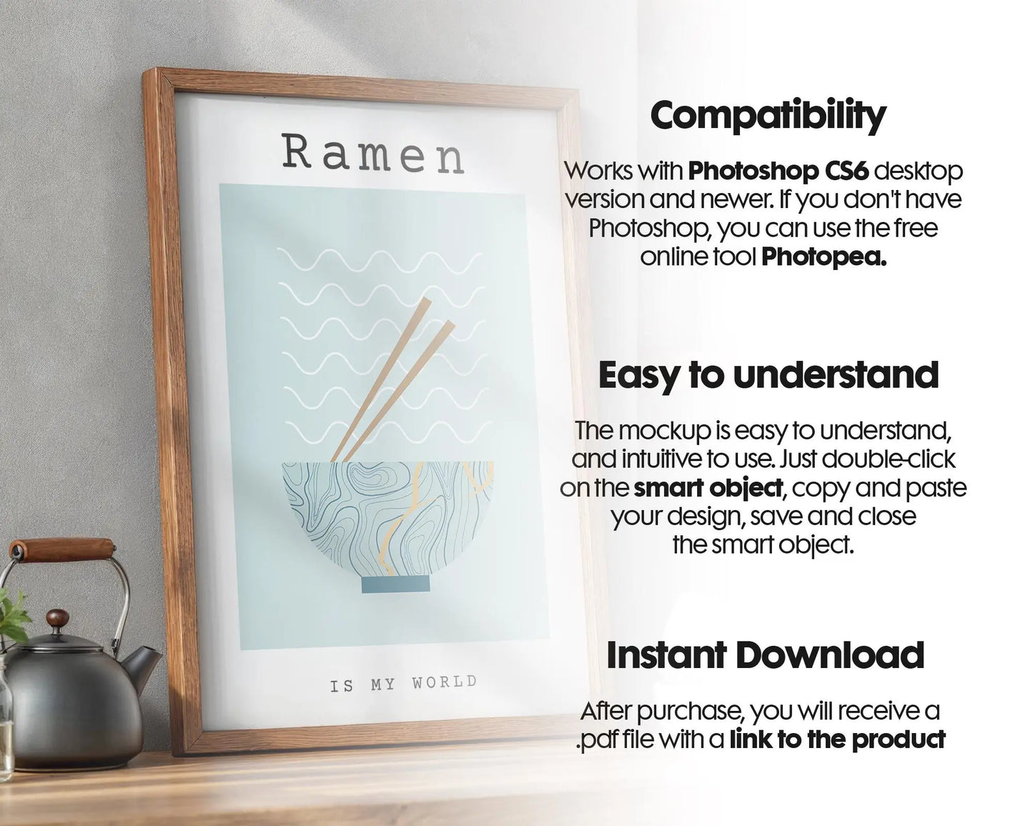 Kitchen Frame Mockup | DIN A Artwork Mockup Frames | Aesthetic Kitchen Vertical Wood Frame Mockup | Poster Mockup Templete PSD