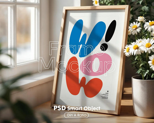 Wall Art Frame Mockup for Digital Download, Blank Wooden Poster Frame Mockup, Posters and Artwork Smart Object Instant Download