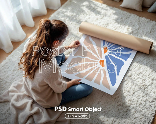 Poster Mockup with Person ISO A DIN Ratio | Minimal Modern PSD Photoshop & Photopea Template
