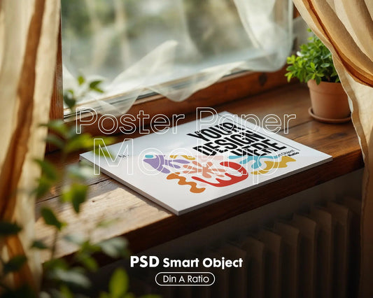Vertical Poster Paper Mockup PSD with Smart Object | Din A Ratio Photoshop Template for Wall Art & Prints