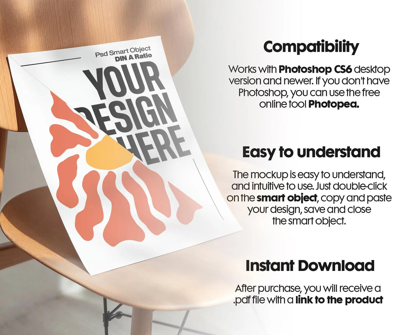 Vertical Poster Paper Mockup PSD with Smart Object | Din A Ratio Photoshop Template for Wall Art & Prints