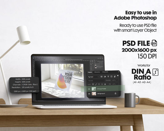 10+ Poster Paper Mockup Bundle PSD with Smart Object | Din A Ratio Photoshop Template for Wall Art & Prints