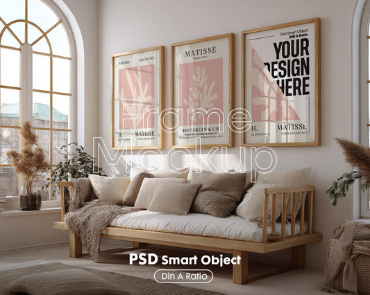 3 Frame Mockup Bundle, Vertical Gallery Set of 3, Digital Print PSD Templates for Art Display & Wall Decor