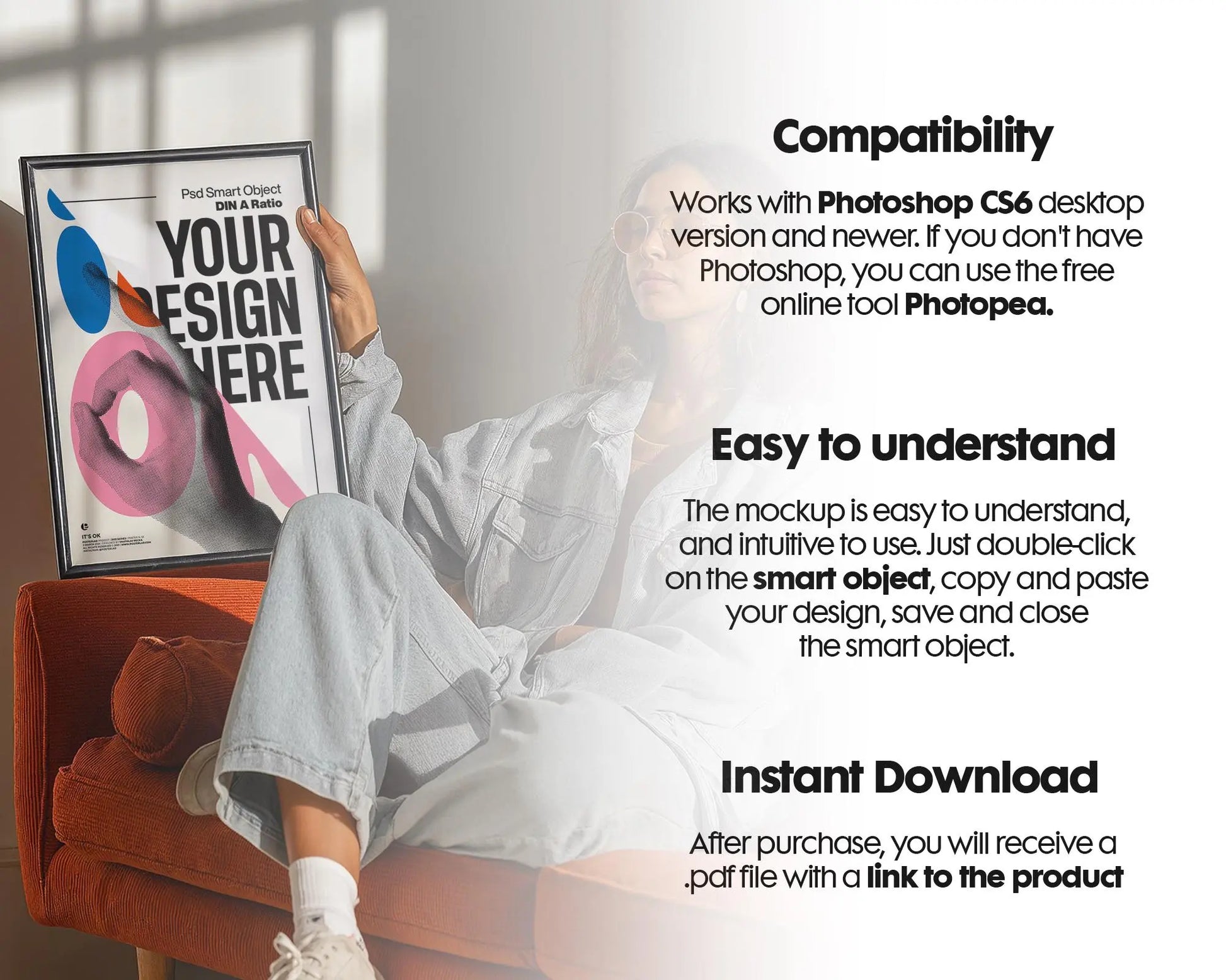 Frame Mockup PSD With Person Holding , PSD Photoshop Mockup, Frame Mockup Home Interior, Interior Frame Mockup Woman