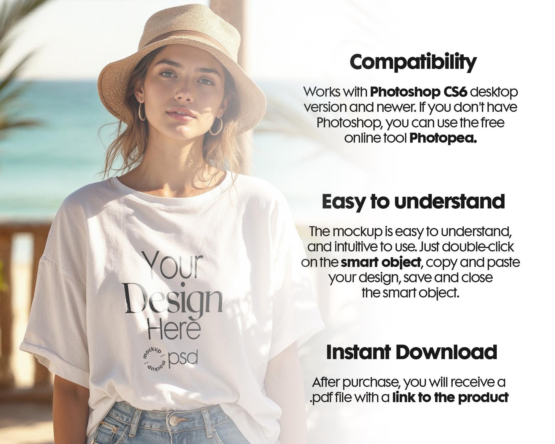 Bella Canvas 3001 White Shirt Mockup PSD - Summer T-Shirt Model Mockup for Design Preview & High-Quality Display