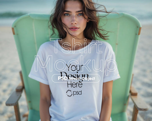 Bella Canvas 3001 White Shirt Mockup PSD - Summer T-Shirt Model Mockup for Design Preview & High-Quality Display