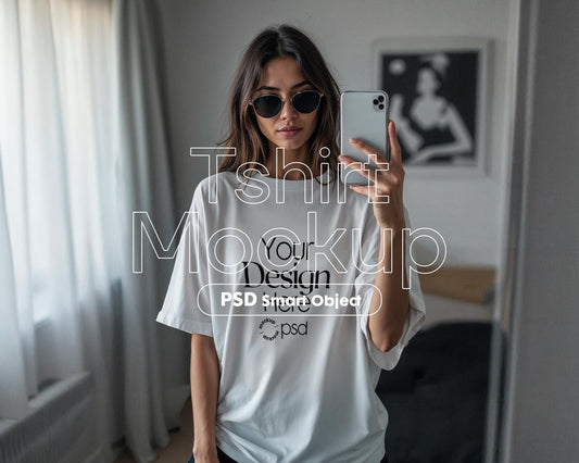 Bella Canvas 3001 White Shirt Mockup PSD - Oversized T-Shirt Model for Design Preview & High-Quality Display
