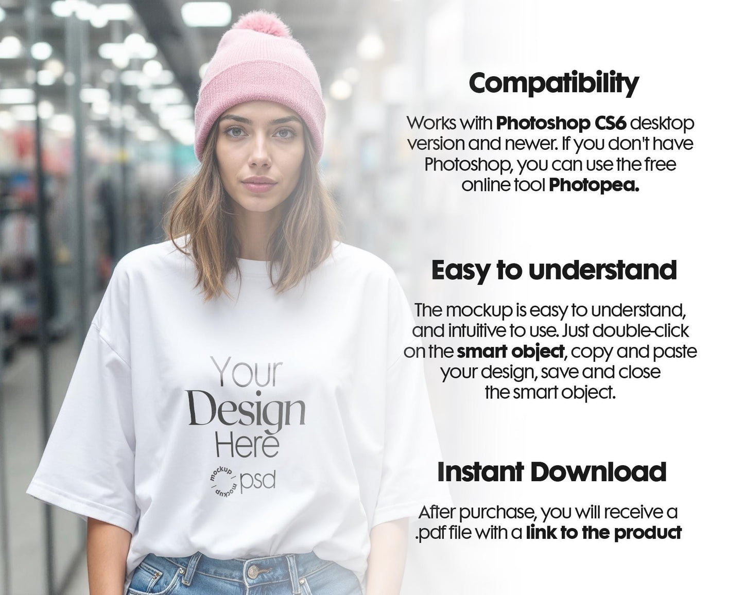Bella Canvas 3001 White Shirt Mockup PSD - Oversized T-Shirt Model for Design Preview & High-Quality Display