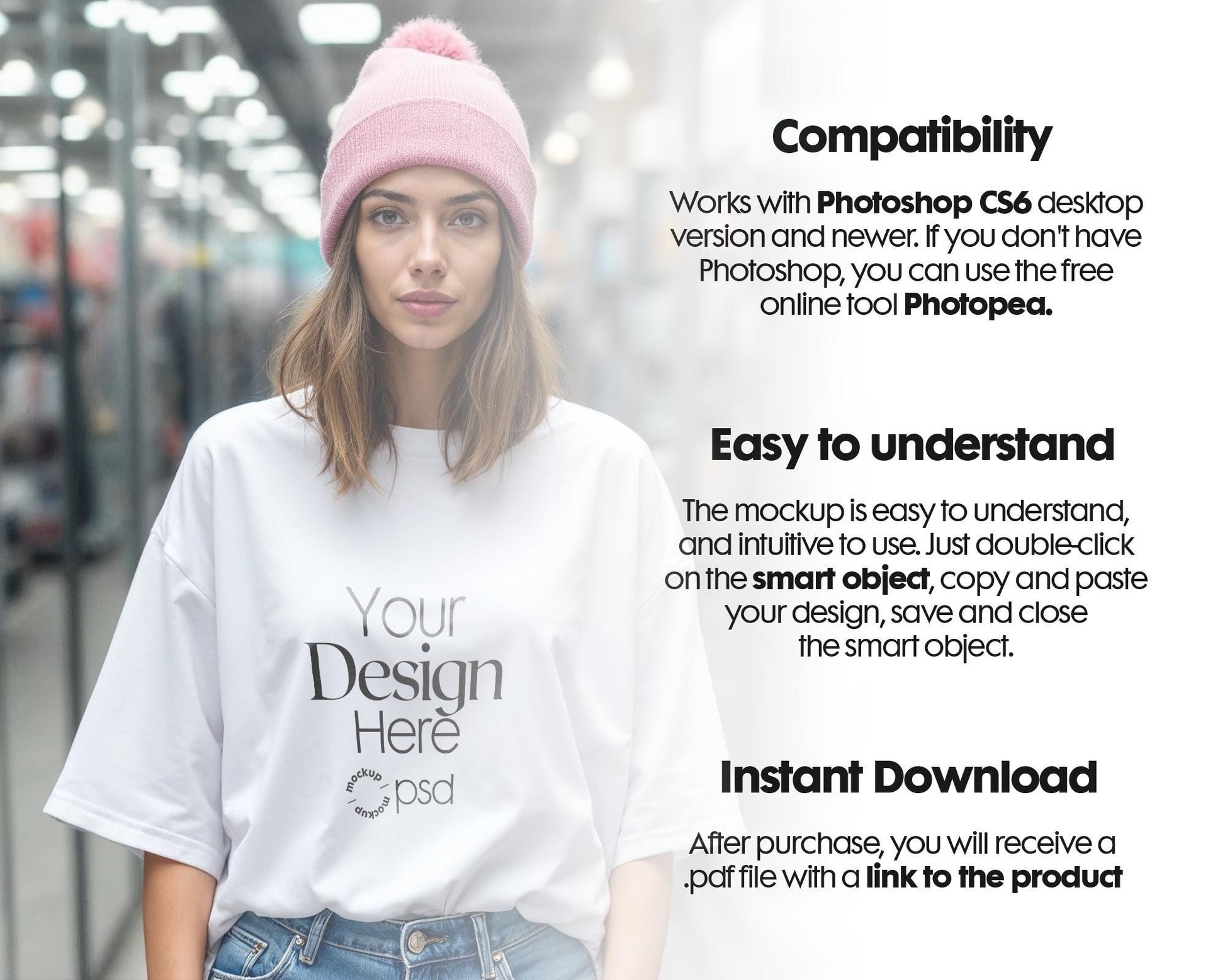 Bella Canvas 3001 White Shirt Mockup PSD - Oversized T-Shirt Model for Design Preview & High-Quality Display