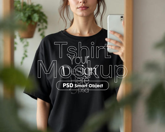 Black Shirt Mockup PSD, Bella Canvas 3001 – Oversized T-Shirt Model for Design Preview & High-Quality Display