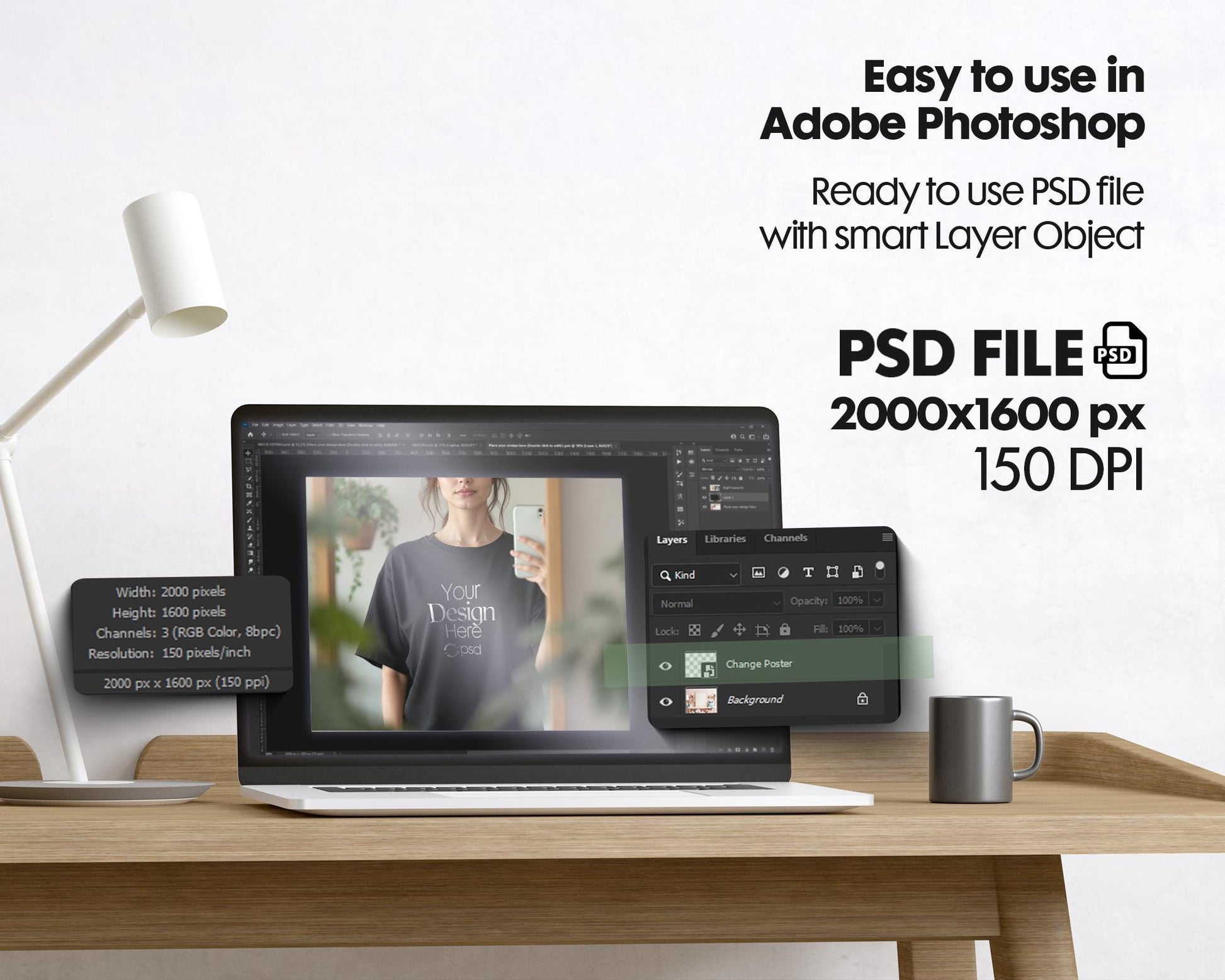 Black Shirt Mockup PSD, Bella Canvas 3001 – Oversized T-Shirt Model for Design Preview & High-Quality Display