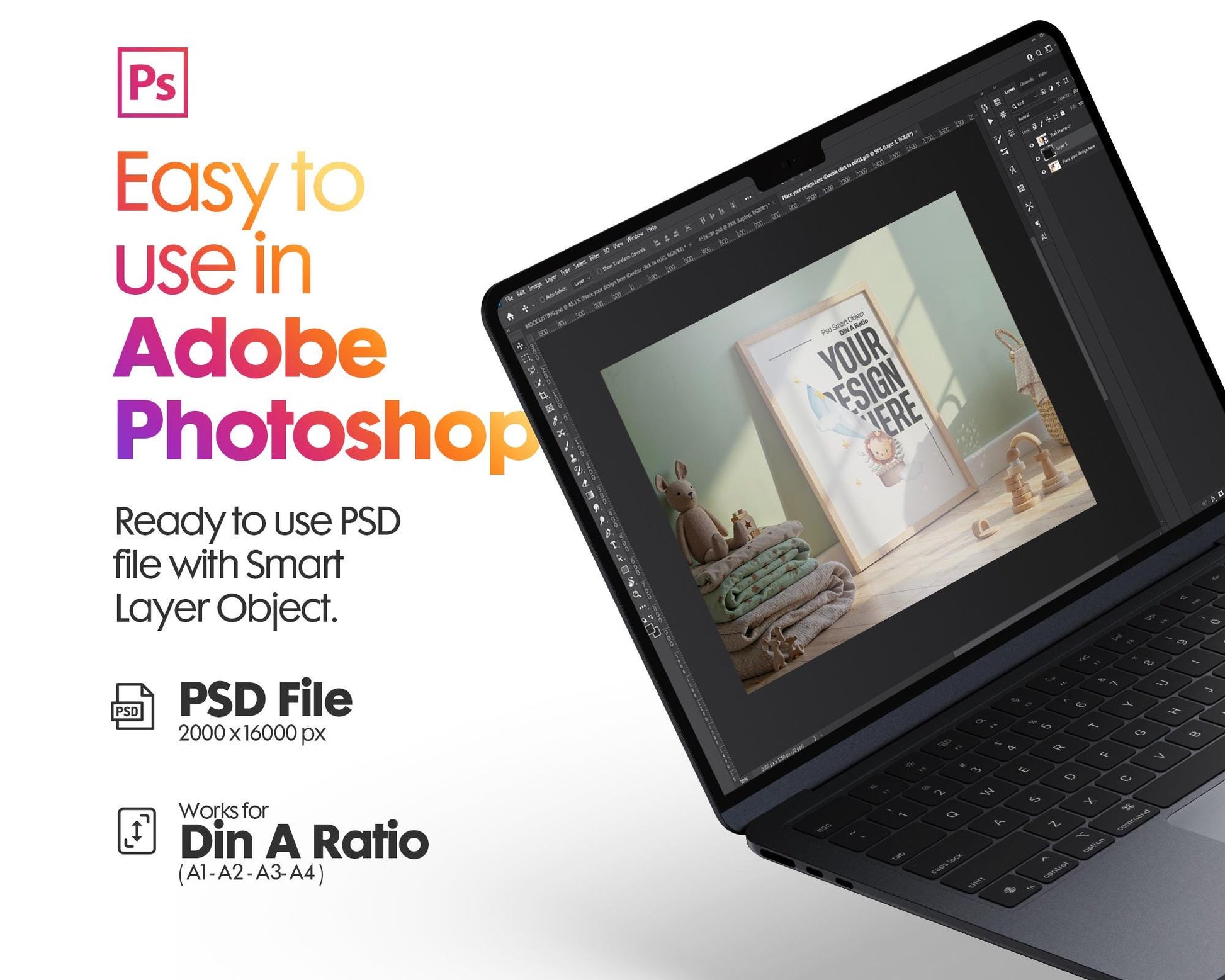 Nursery Frame Mockup PSD | Home Interior Wall Poster Mockup for Kids Room | Editable Nursery Poster Frames