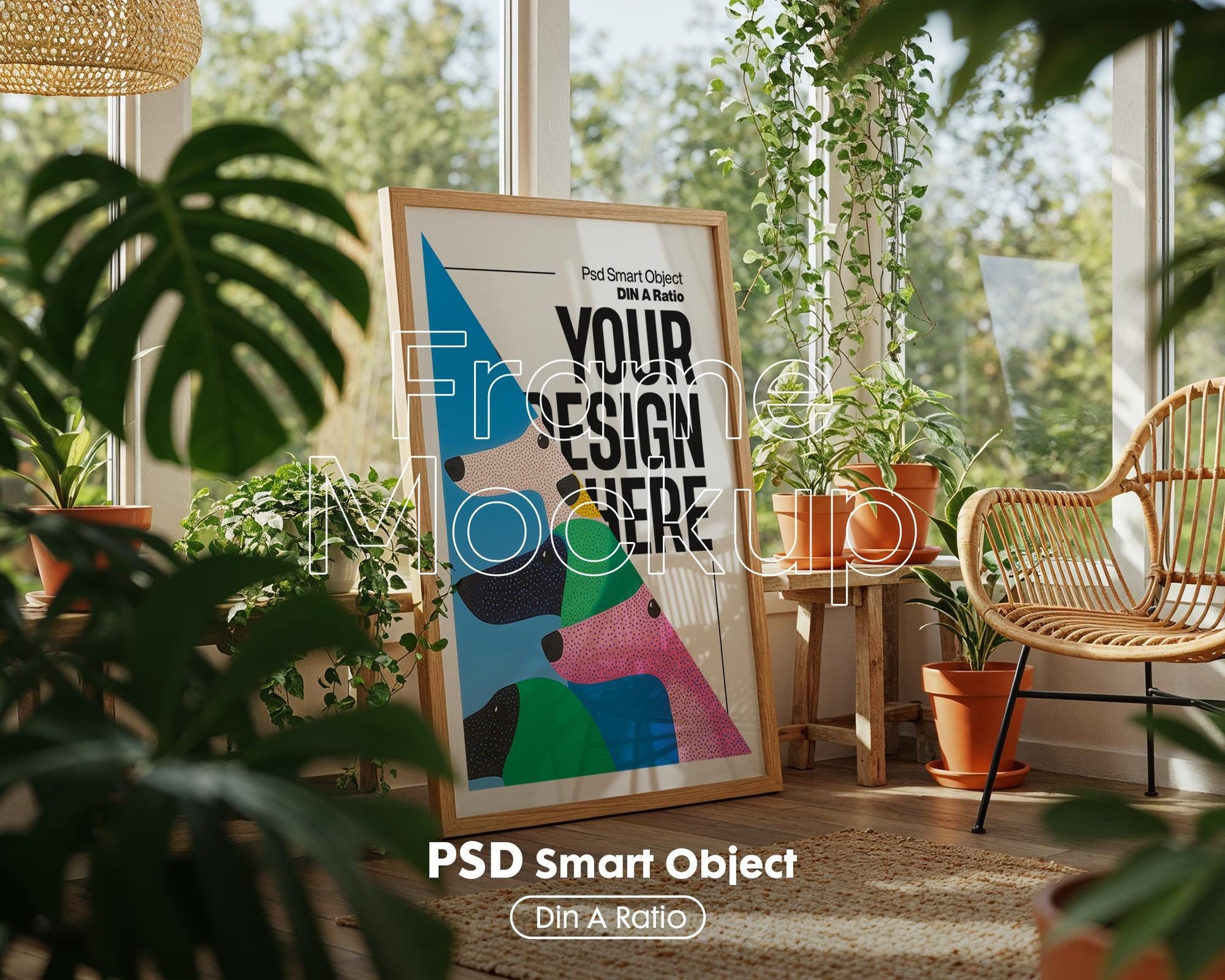 Soft Aesthetic Interior Frame Mockup | ISO A DIN Ratio | Thin Wood Frame | PSD Mockup | Frame Mockup Midcentury Minimal Home Interior