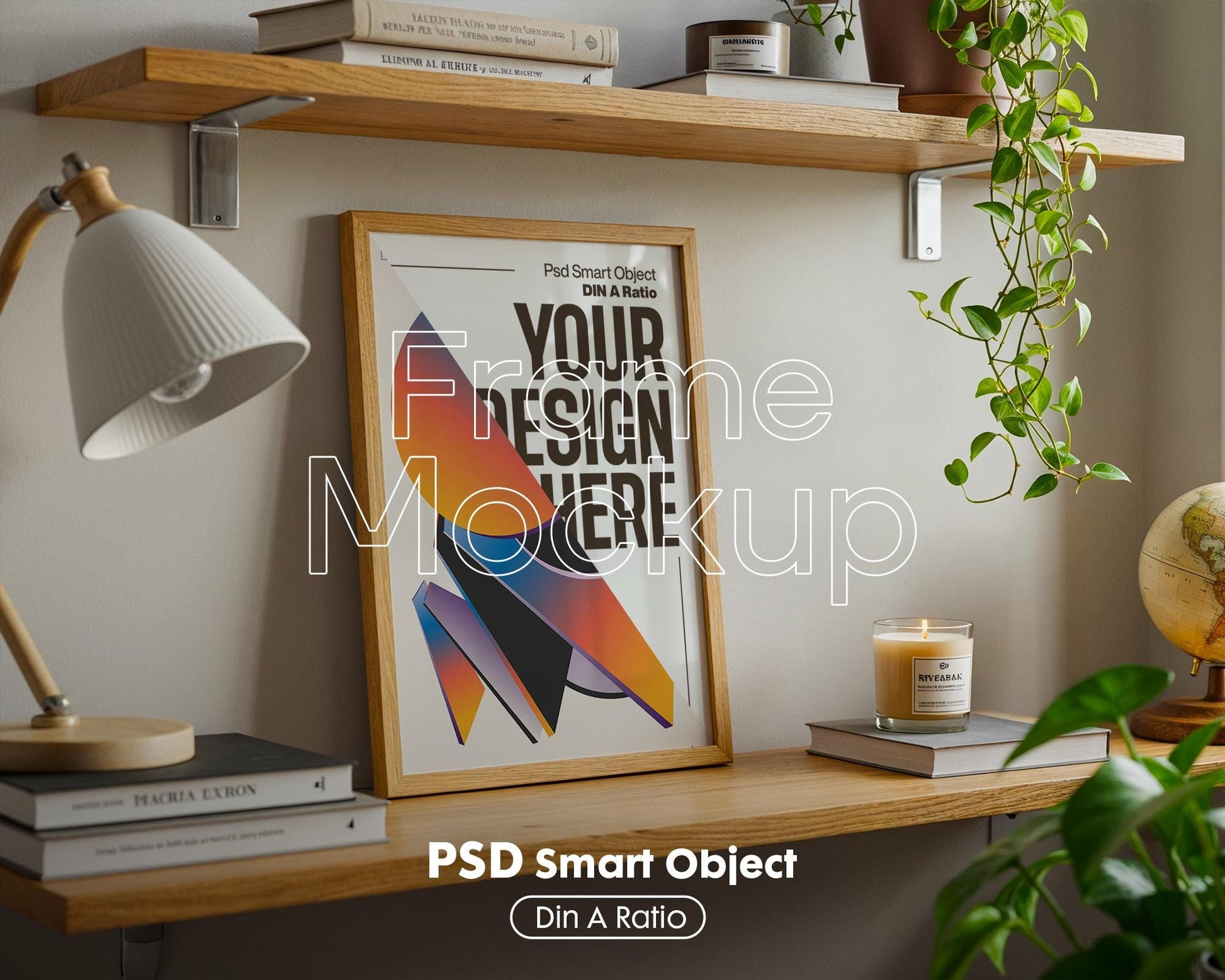 Soft Aesthetic Interior Frame Mockup | ISO A DIN Ratio | Thin Wood Frame | PSD Mockup | Frame Mockup Midcentury Minimal Home Interior