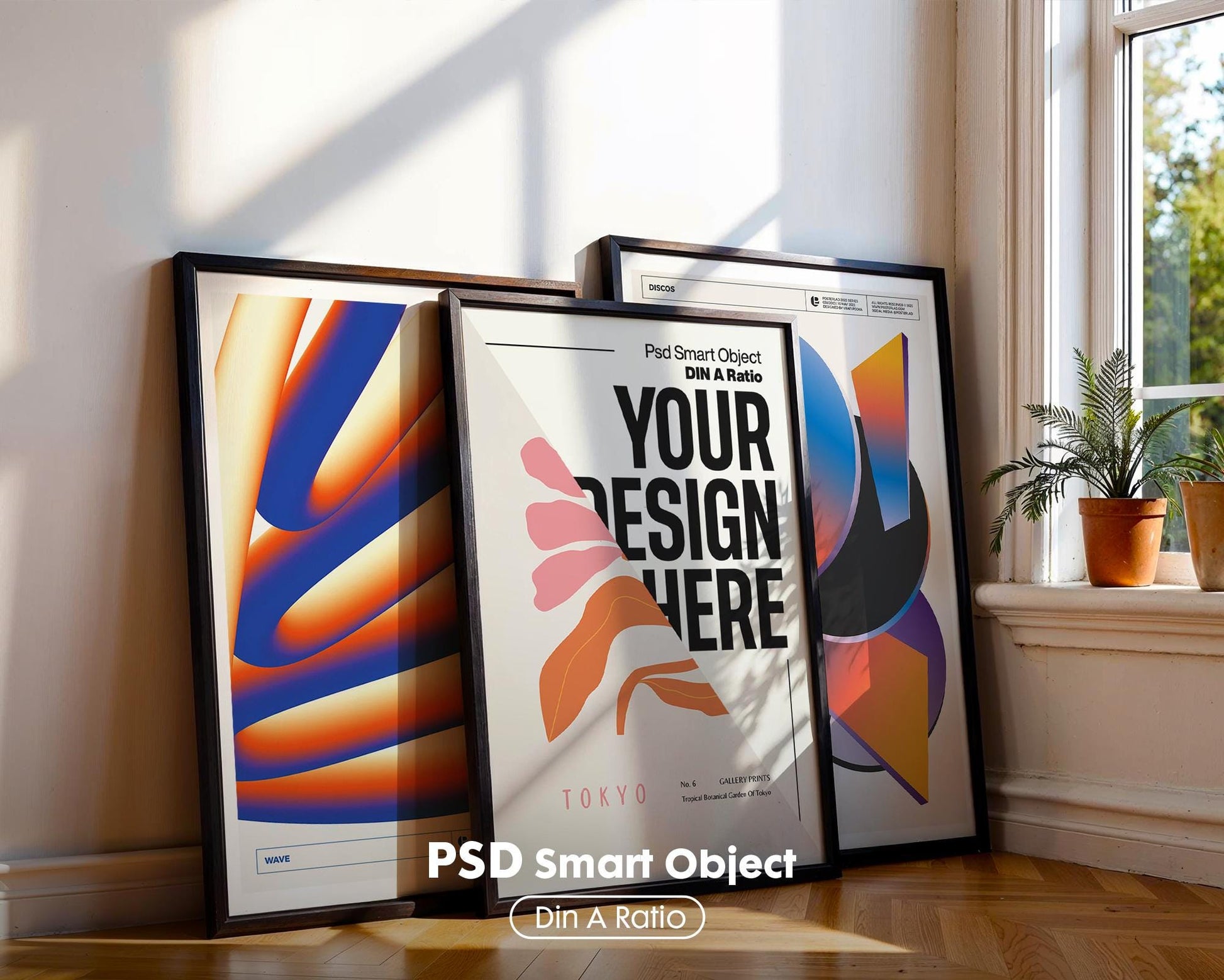 3 Frame Mockup Set - Vertical Gallery Art Display Bundle, Digital Print PSD Templates for Wall Art Presentation