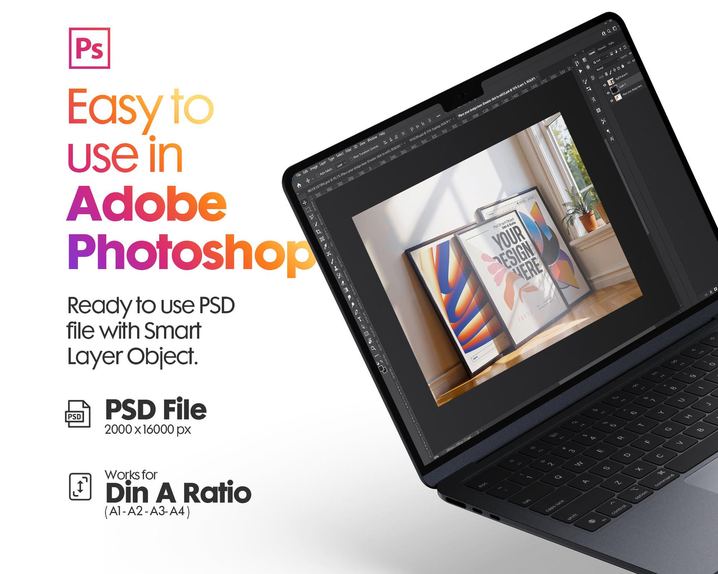 3 Frame Mockup Set - Vertical Gallery Art Display Bundle, Digital Print PSD Templates for Wall Art Presentation