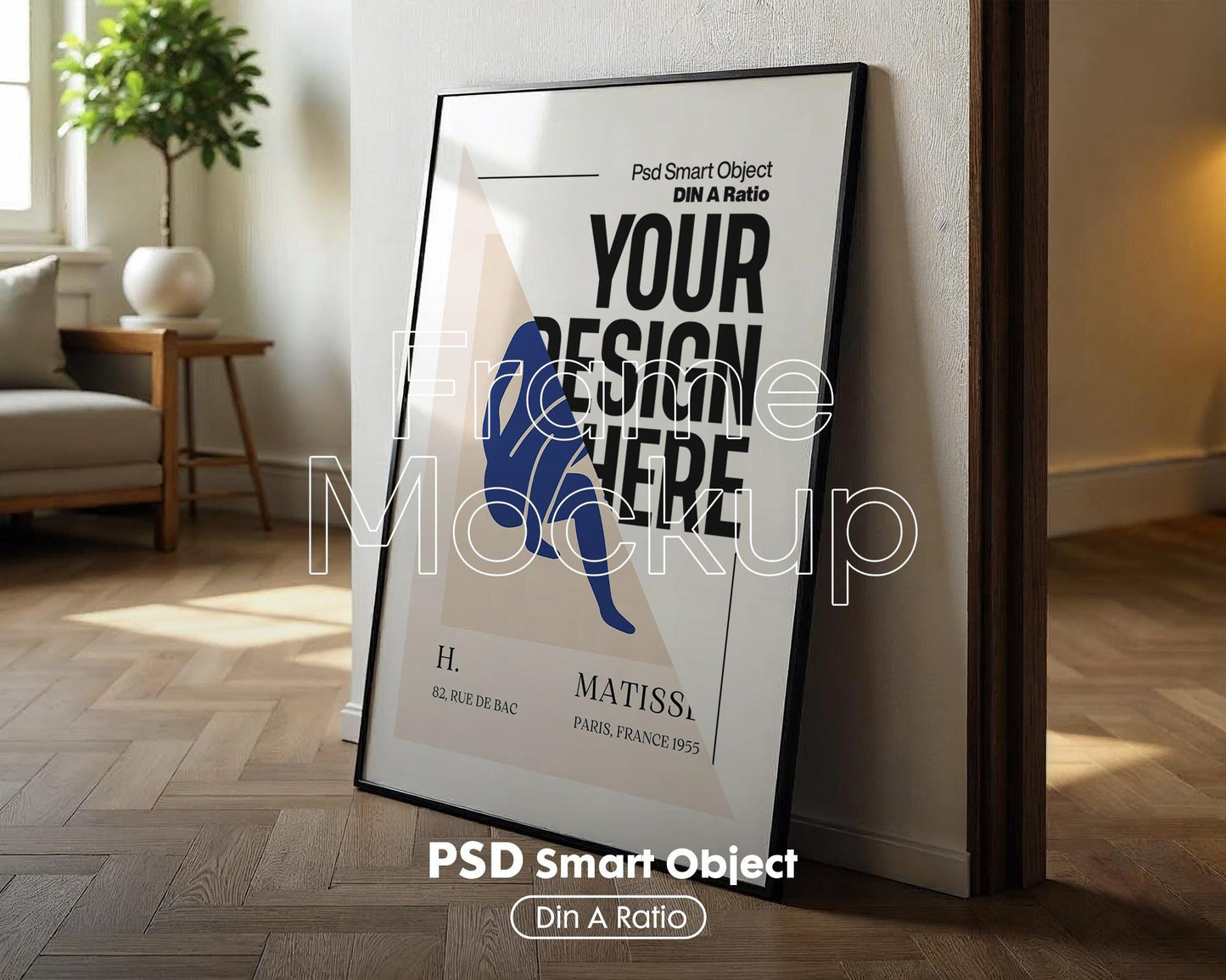 Poster Mockup PSD, Wall Art Template ISO A DIN Ratio Frame Display Digital Download for Artwork Presentation